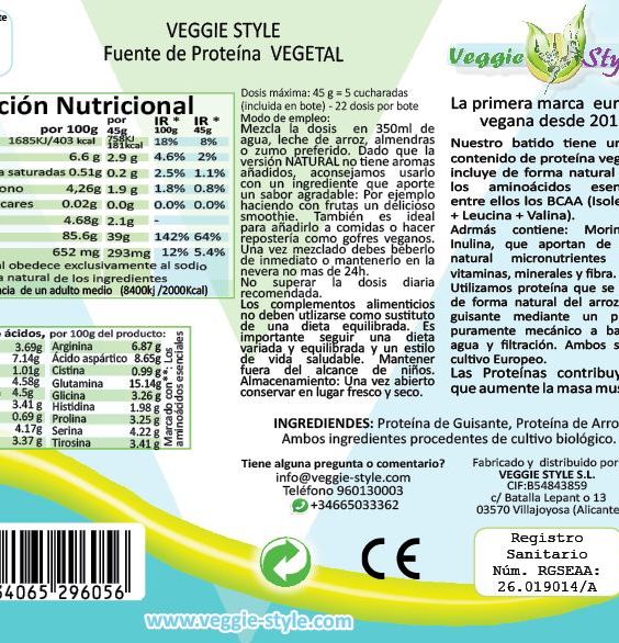 Proteína Vegana al natural sin aromas añadidos – Veggie Style ...